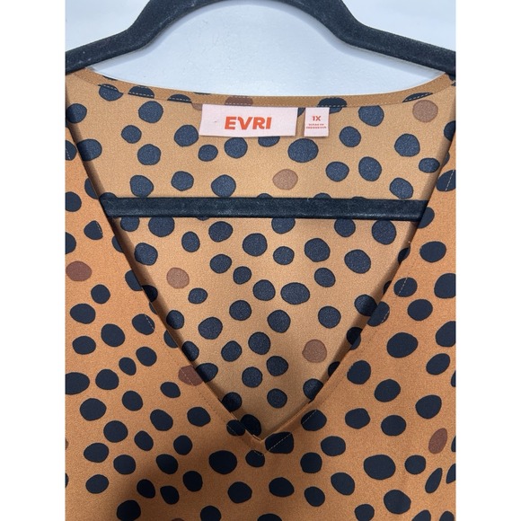 EVRI Brown Black Polka Dots Tunic 3/4 Bell Sleeve Top Women's Plus Size 1X - Picture 3 of 9